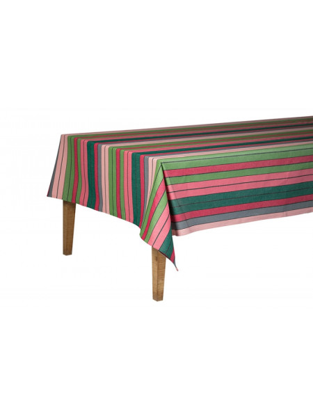 Cotton and Linen tablecloth Eugénie Rose-Vert tableware basque linen 